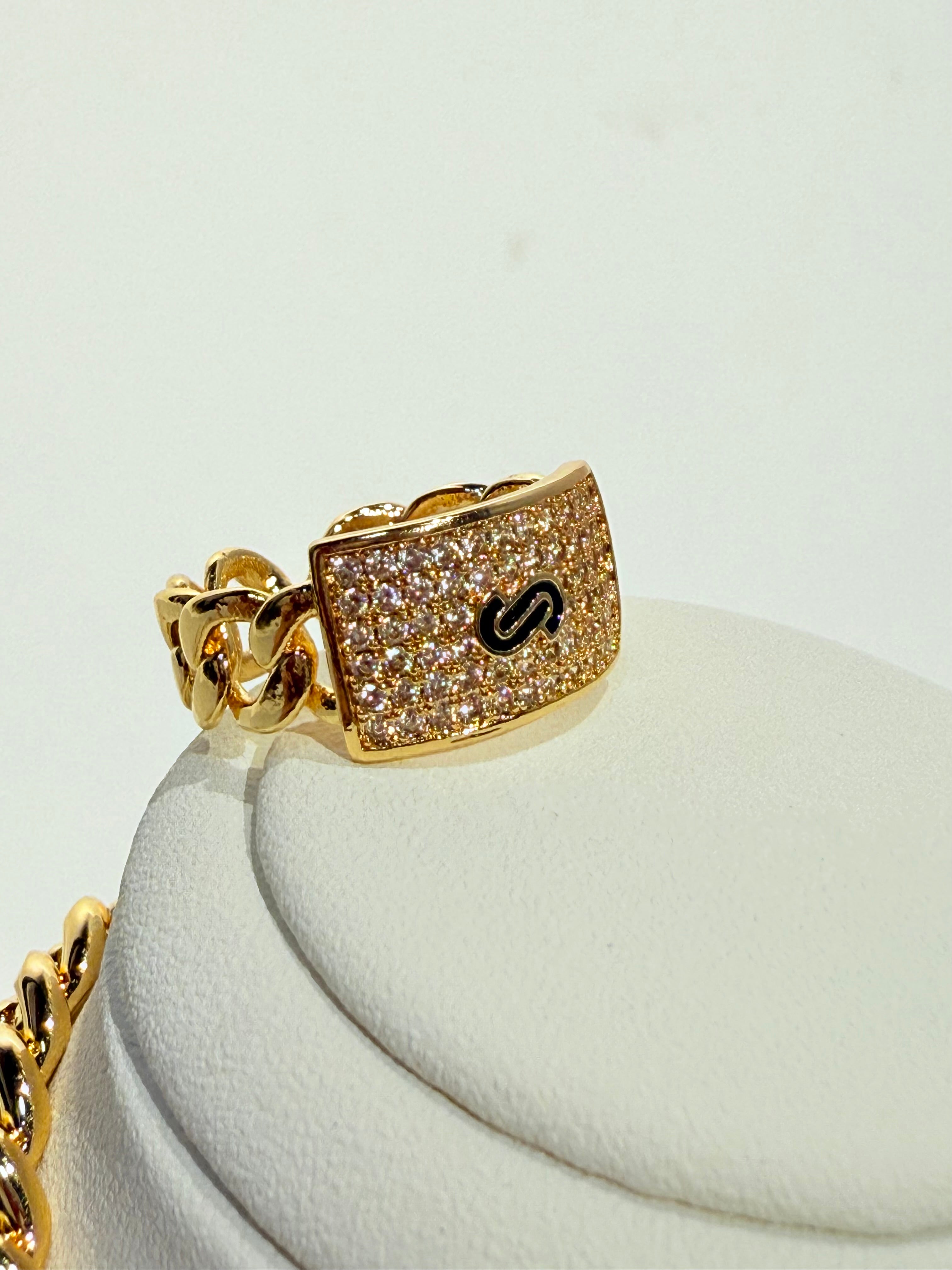 طقم الموناكو  ( سنسال+ حلق +خاتم + اسوارة ) مطلي ذهب محجر